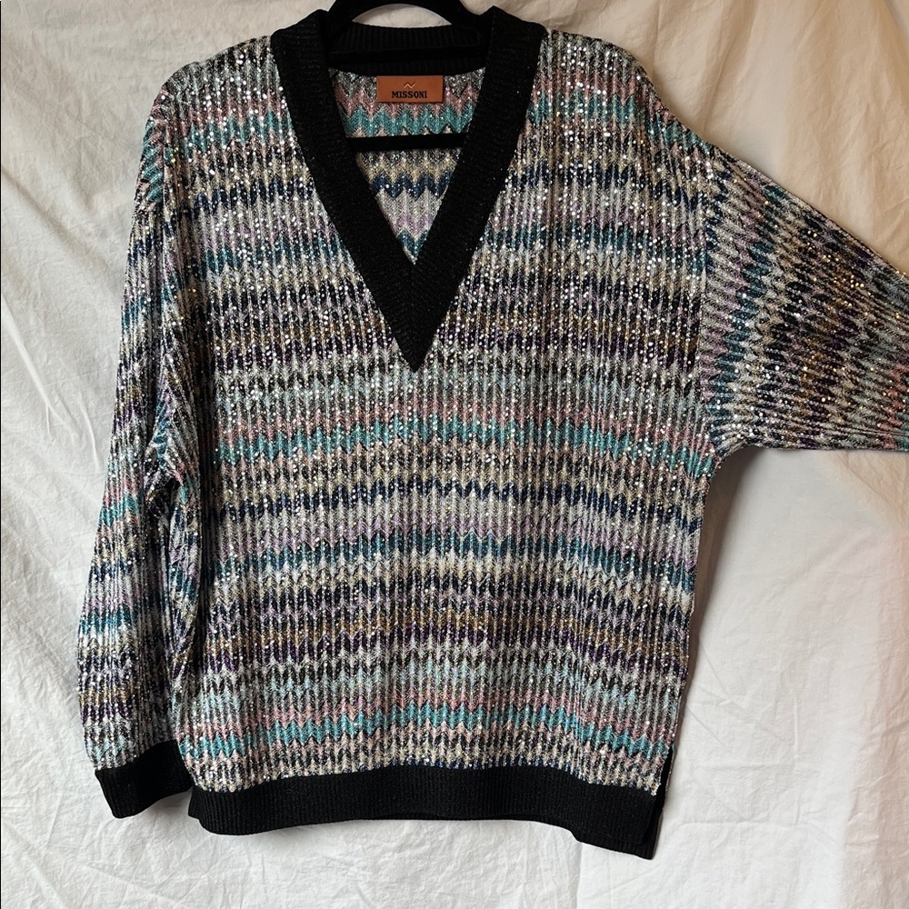 Missoni Oversized V-neck Sweater with Sequins Size 40 (US 8-10)